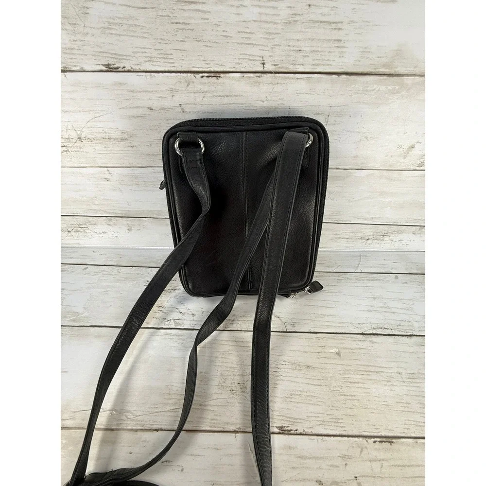 Fossil Black Pebbled Leather‎ Crossbody Organizer Bag Travel Purse Multi-Pocket